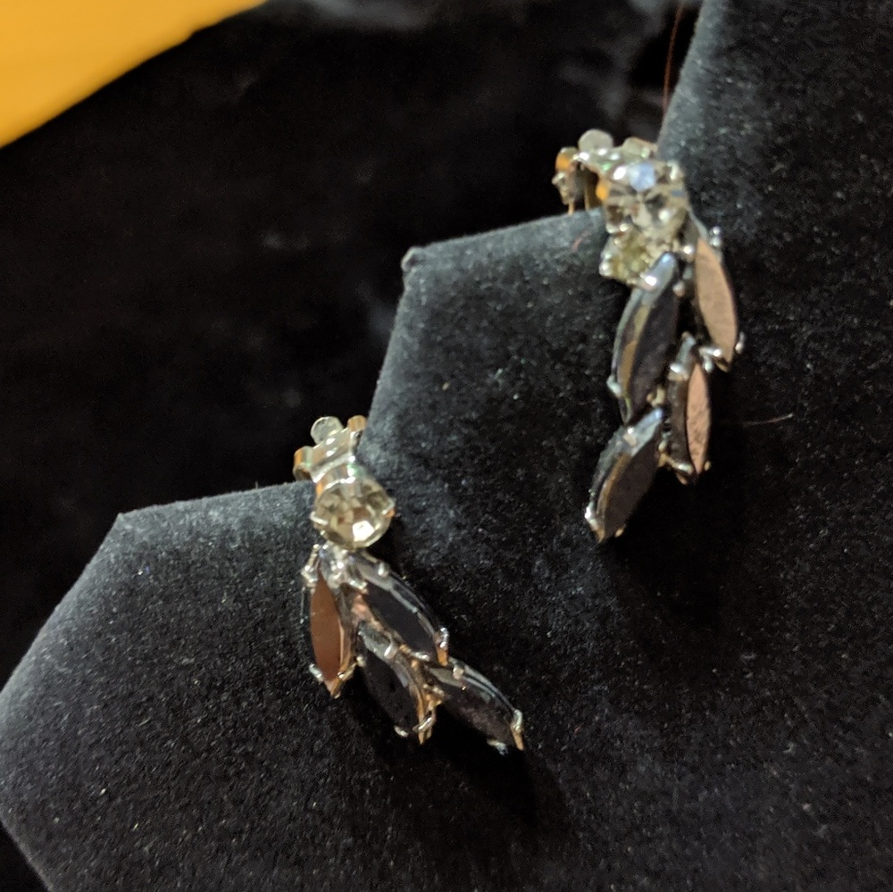 True Vintage Smoke Colored Rhinestone Clip On Earrings
